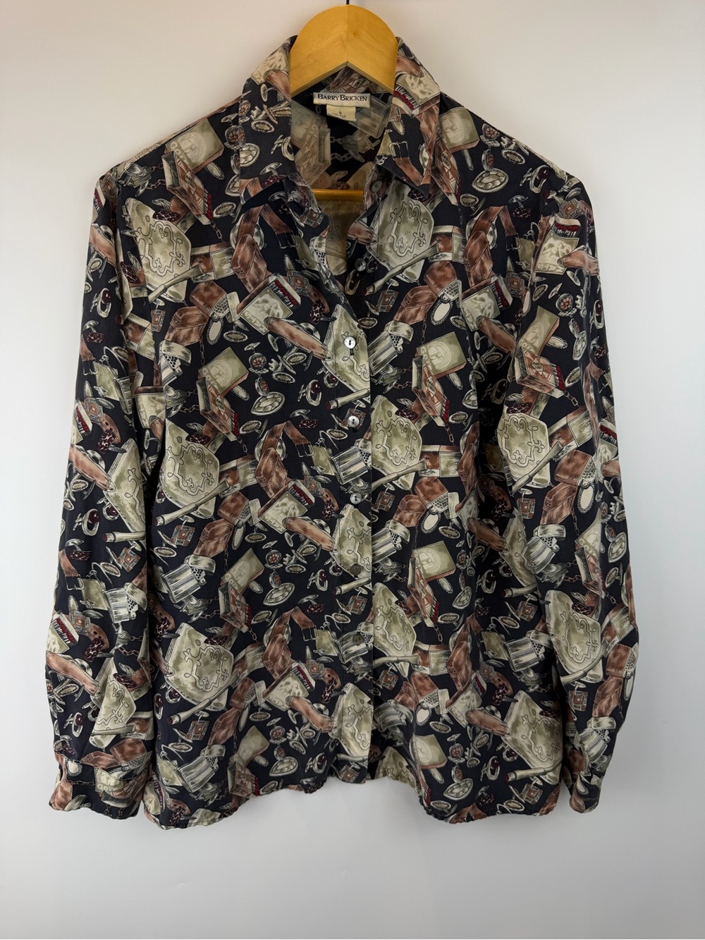 Barry Bricken Women’s Silk Button Up Matchbox Lighter Vintage S